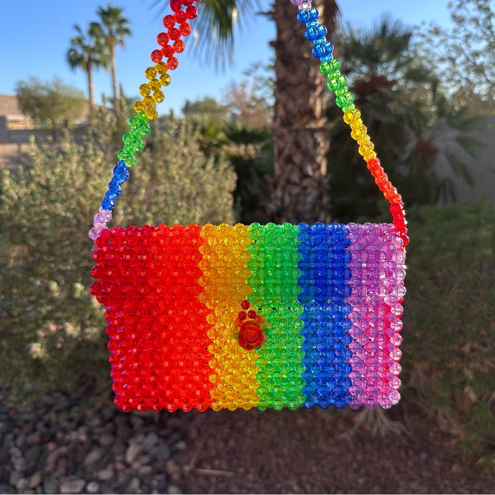 Susan Alexandra Rainbow Bright Beaded Crossbody Bag Purse